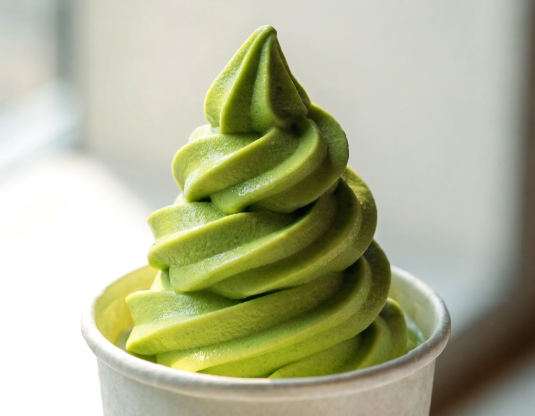Matcha soft serve in a cup